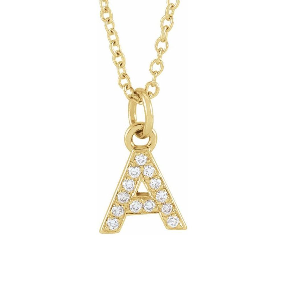 14K Yellow Gold .05 CTW Diamond Tiny Initial A Necklace, 16-18 Inch